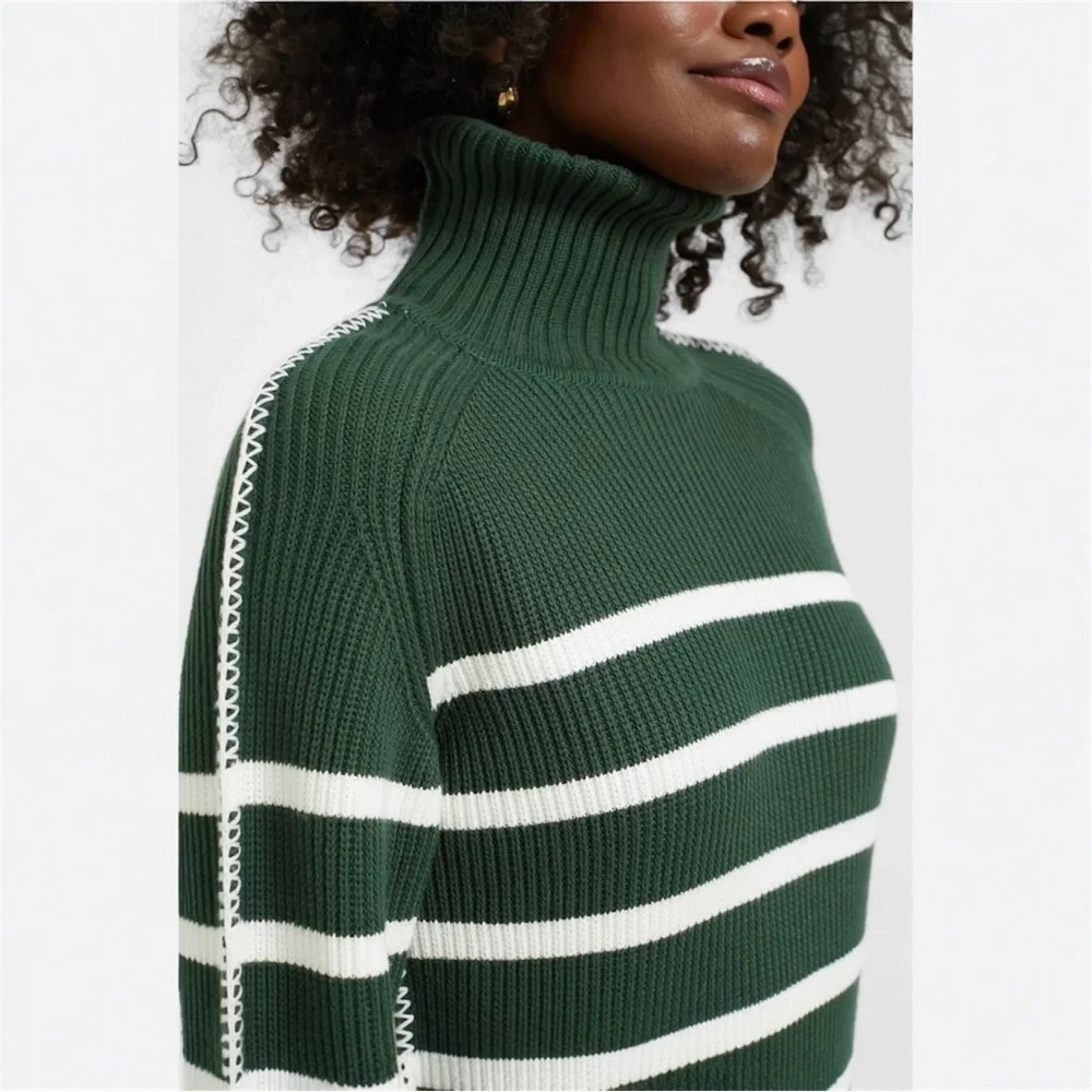 Tuckernuck Hyacinth House Striped Emsley Mini Sweater Dress Pine Green White XXL